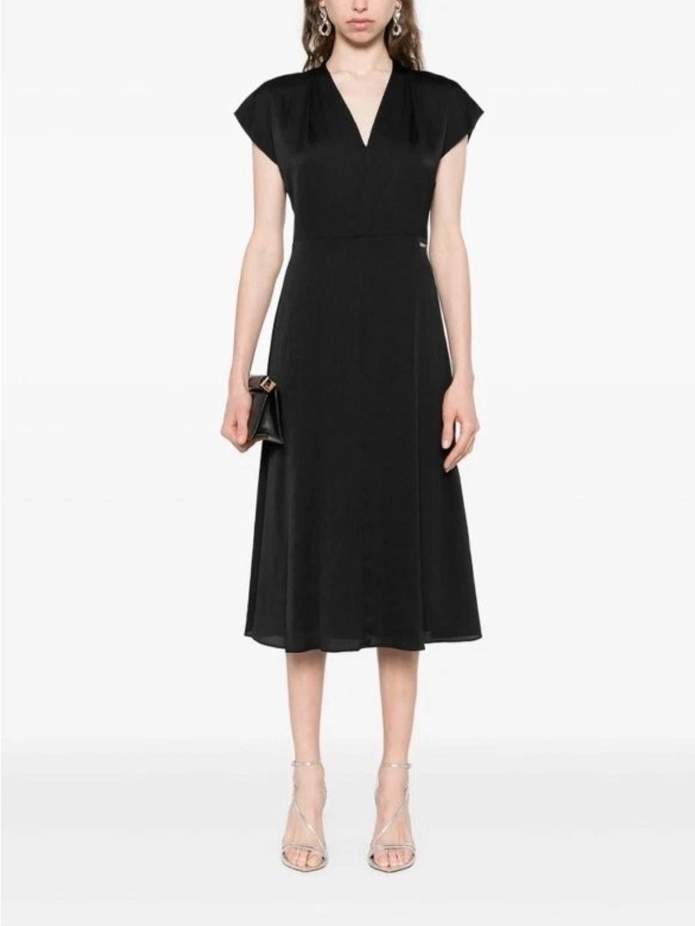 Cato Black V-Neck Cap-Sleeve Midi Dress
